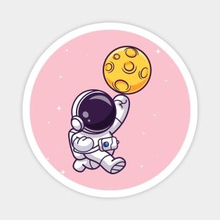 Cute Astronaut Smashing Moon Cartoon Magnet